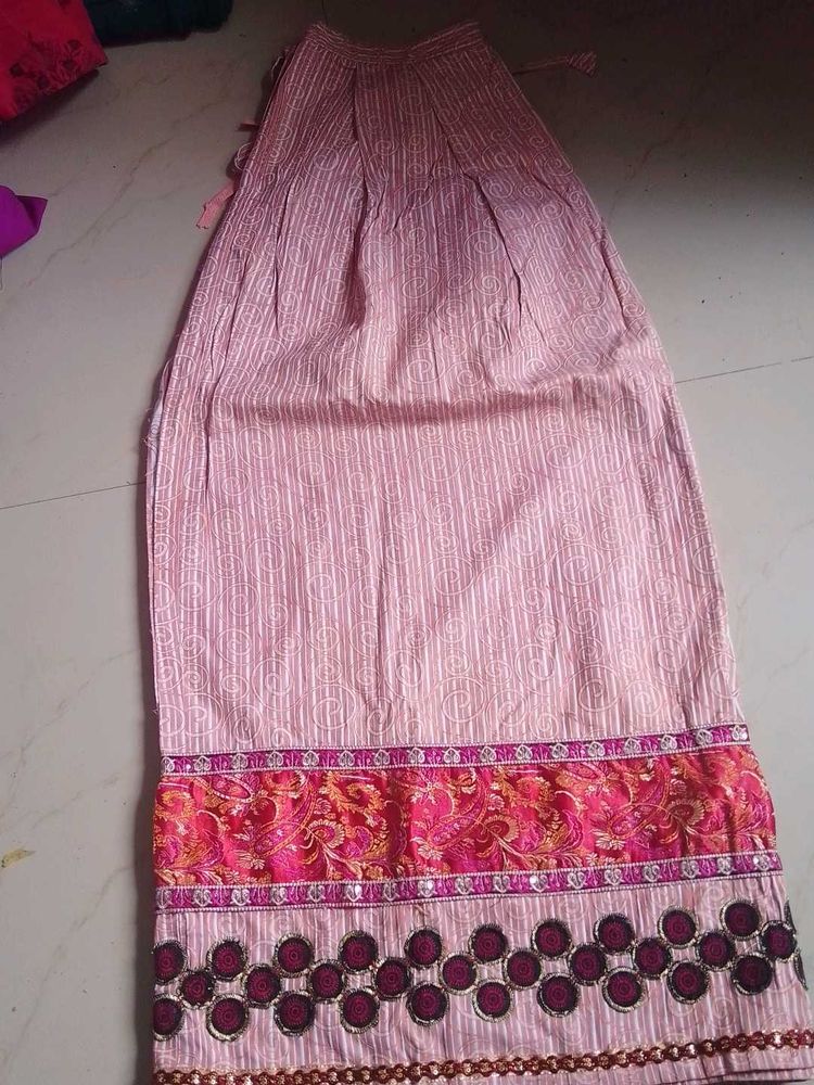 Pink Striped Skirt with Embellishments