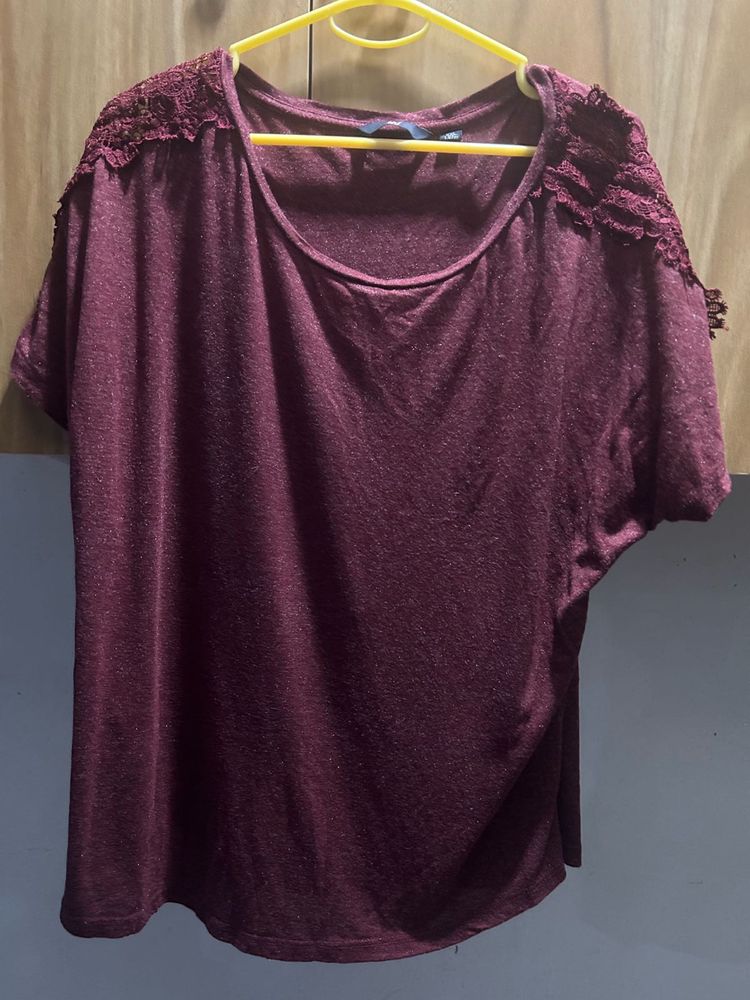Fig Maroon Lace Detail Top Size XXL