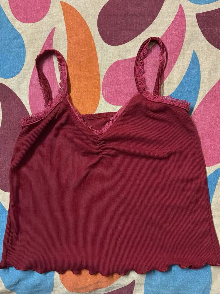 Y2K Cute Red Lace Trim Tank Top