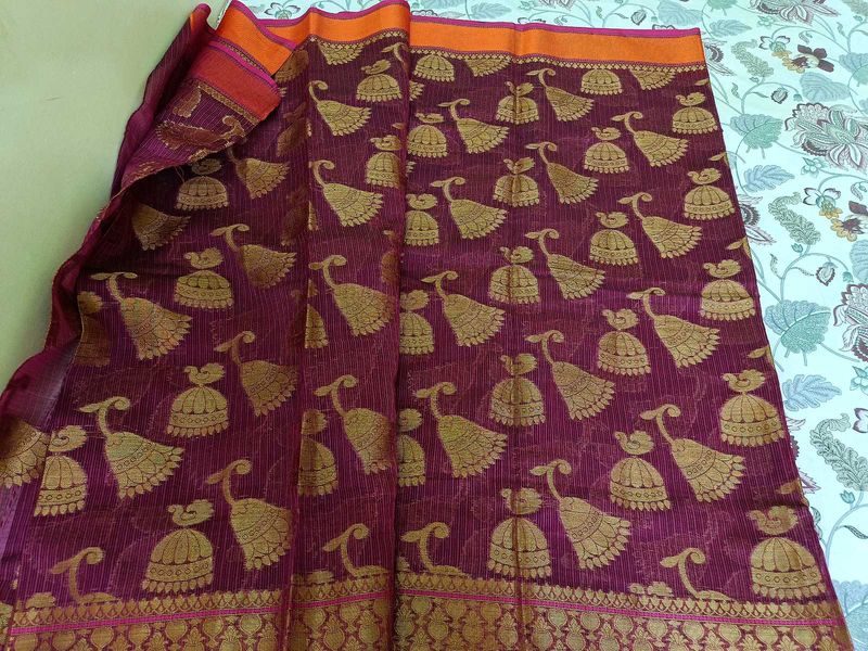 Purple Cotton Saree With Blouse 💜✨
