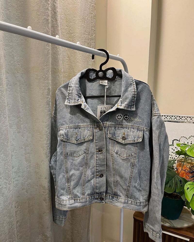 Denim Jacket with Smiley Details