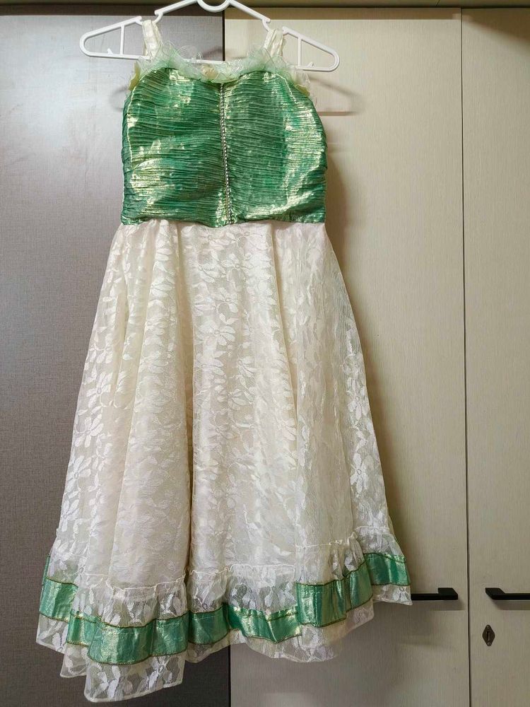 Girls Long Gown White and Green