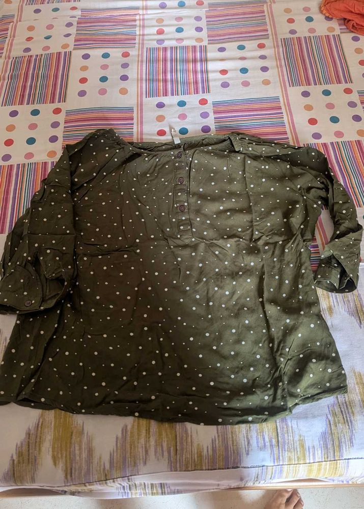 Olive Green Polka Dot Top