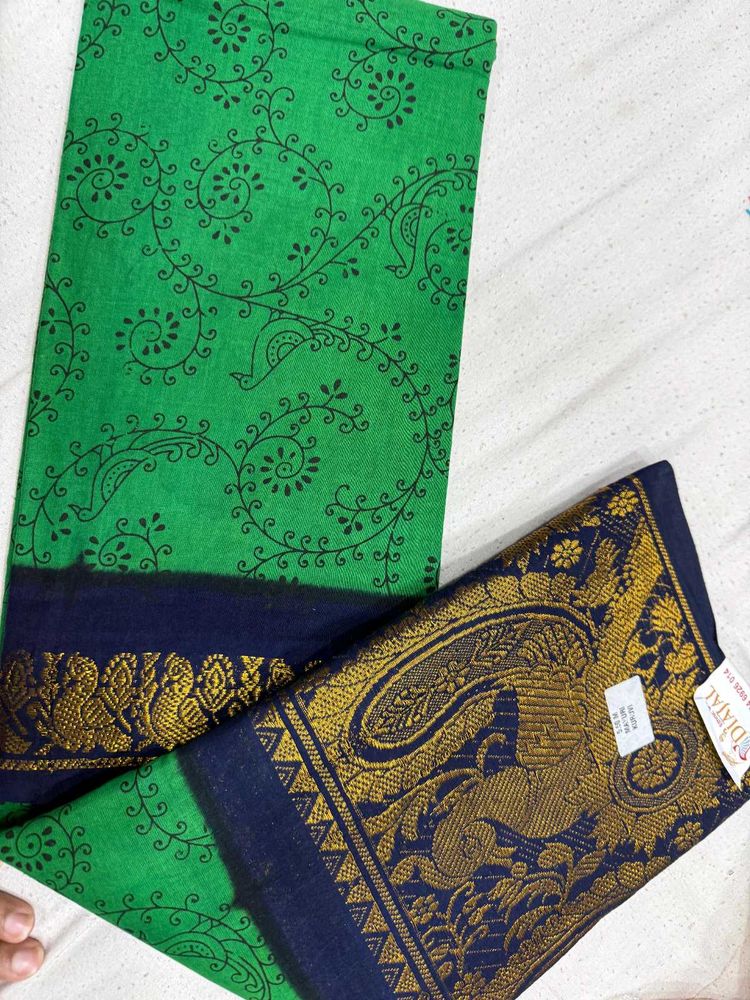 Green &amp; Navy Sari