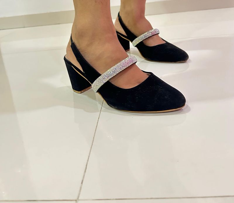 Black Block Heel Slingbacks
