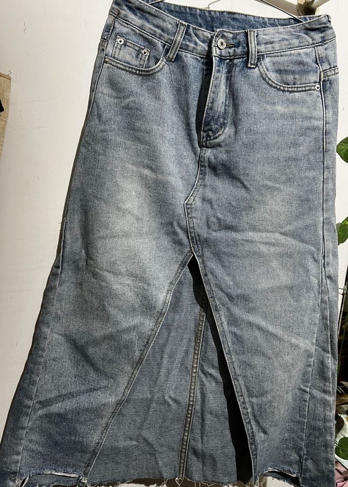 Denim Midi Skirt with Slit