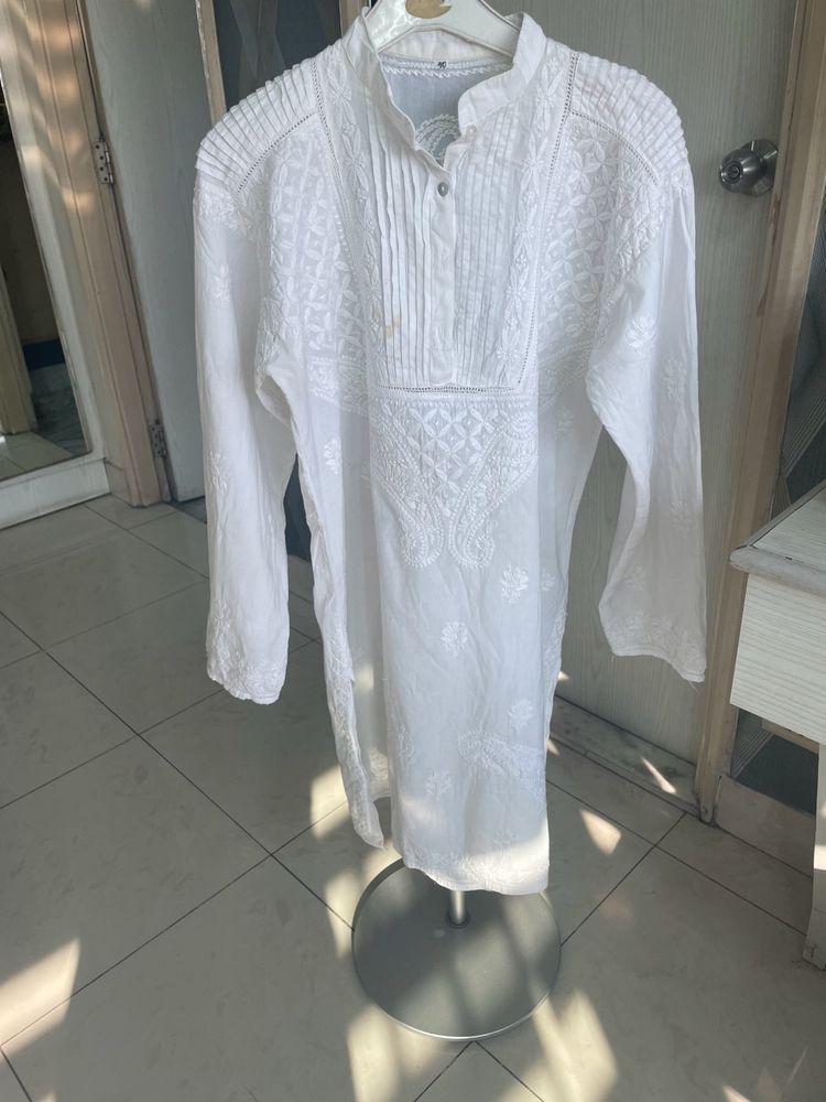 Chikankari White Cotton tunic Kurta