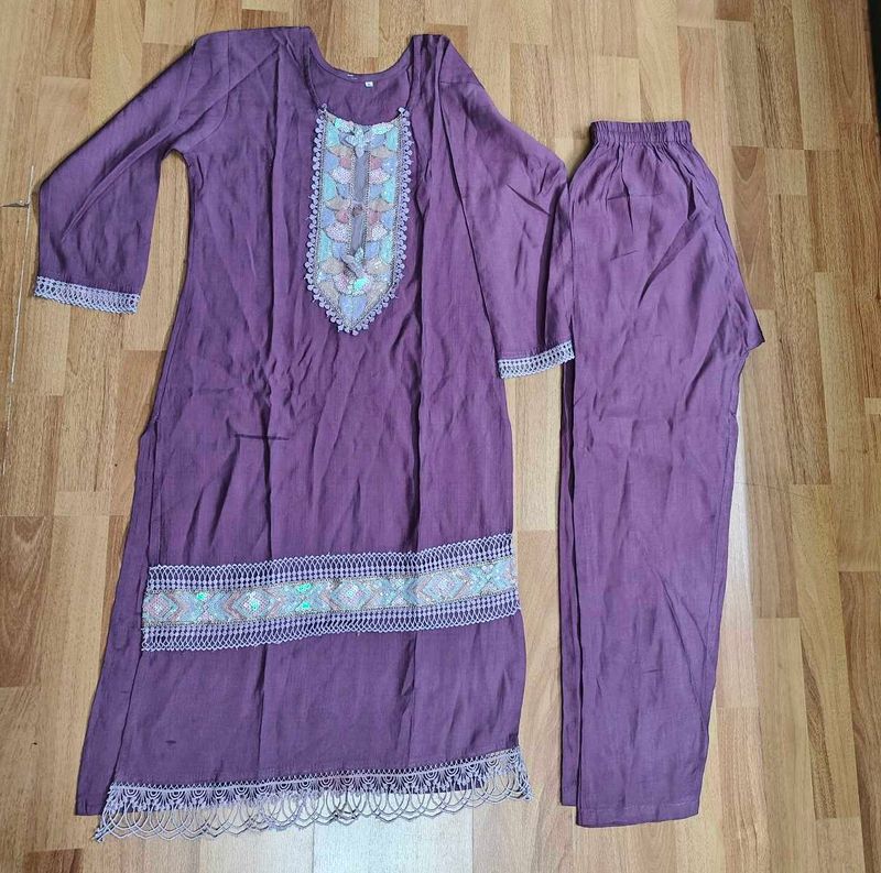 Purple Embroidered Kurta Set