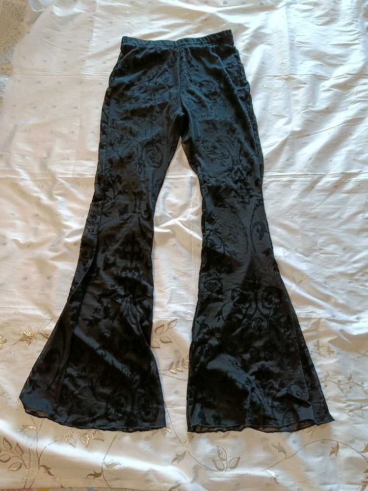 Floral Mesh Flare Pants