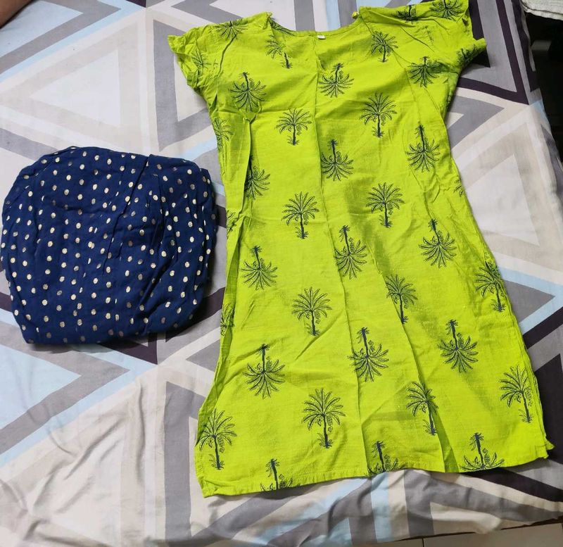 Green Printed Kurta Set