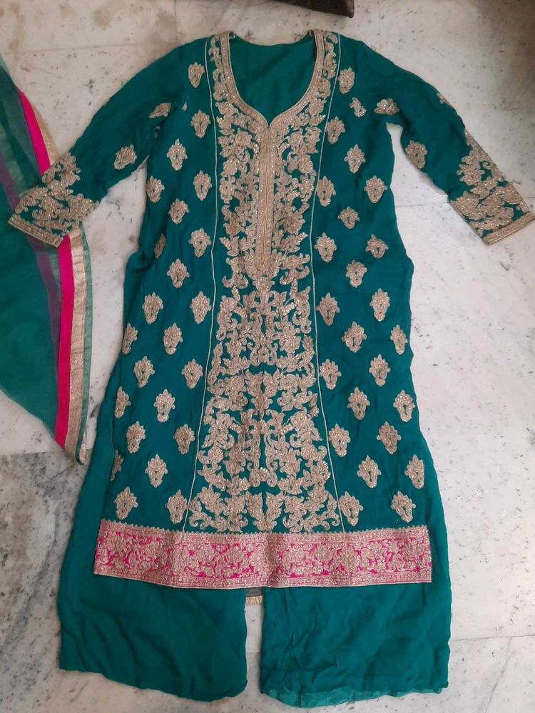 Teal Embroidered Kurta Set