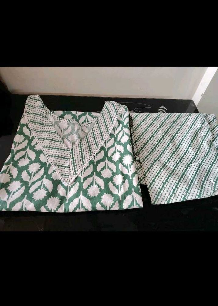 Green Printed Kurta Set