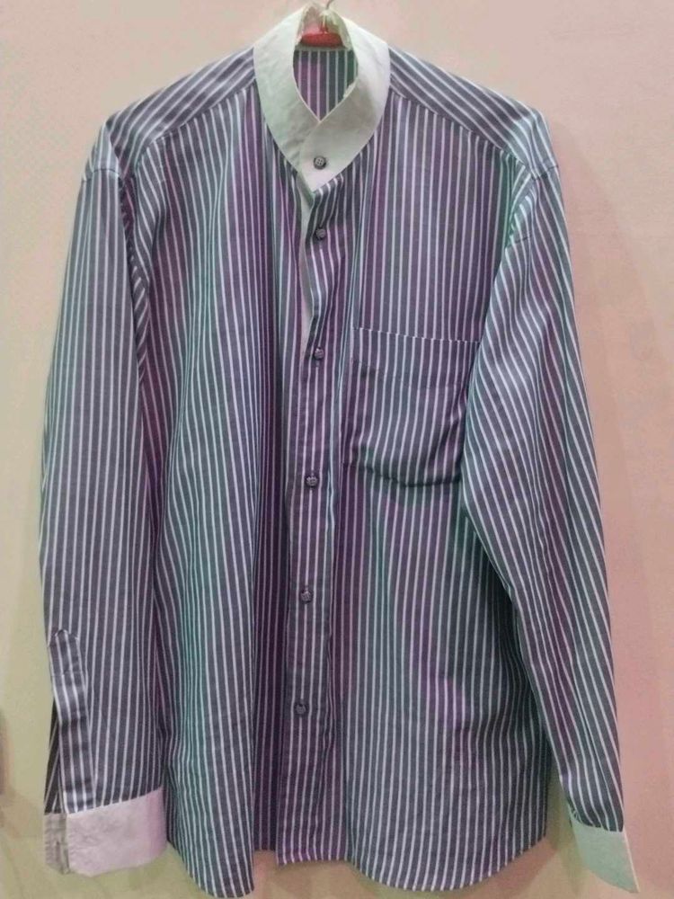 Striped Mandarin Collar Shirt