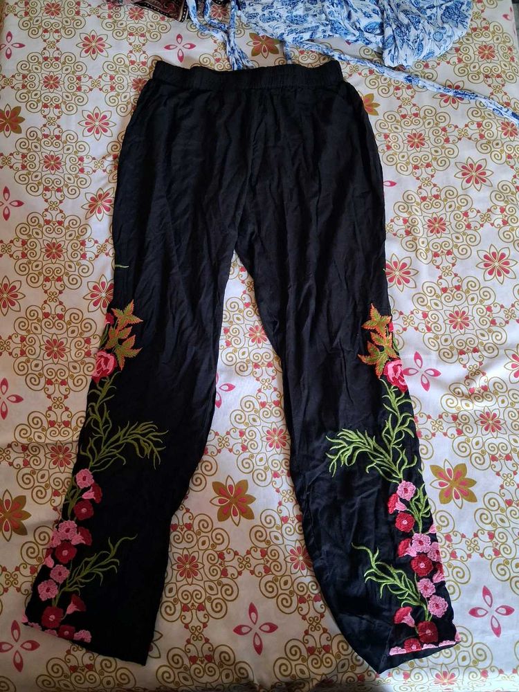 Floral Embroidered Pants