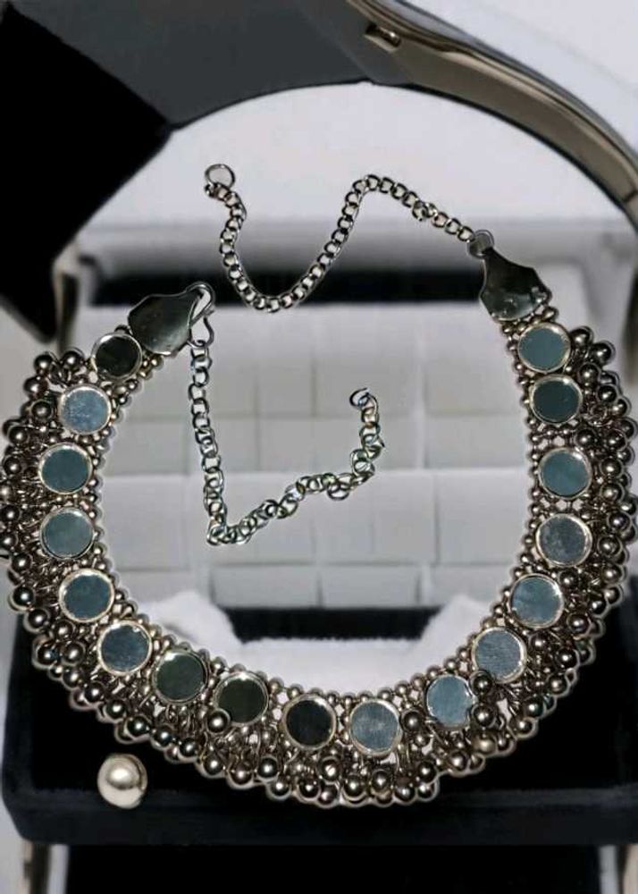 Vintage Silver Tone Choker And 6 Earings