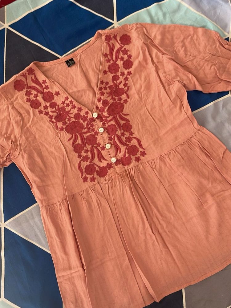 Peach Embroidered Top