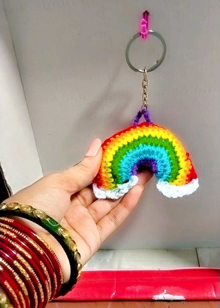Rainbow Crochet Keychain