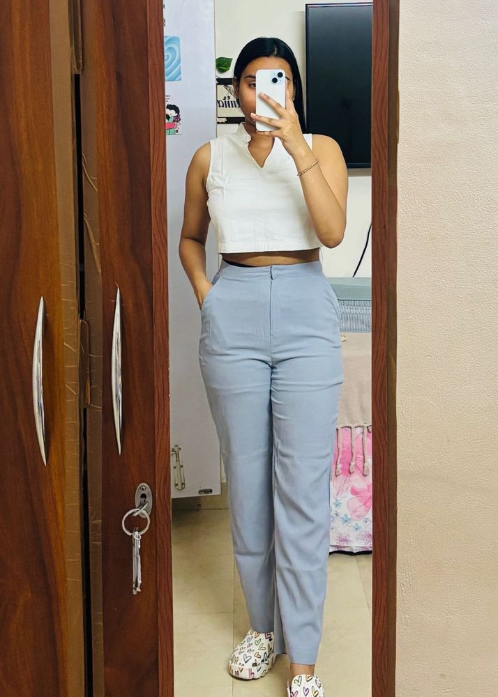 High Waisted Blue Trousers
