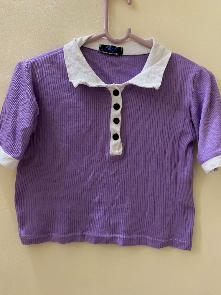 Purple Collared Crop Top