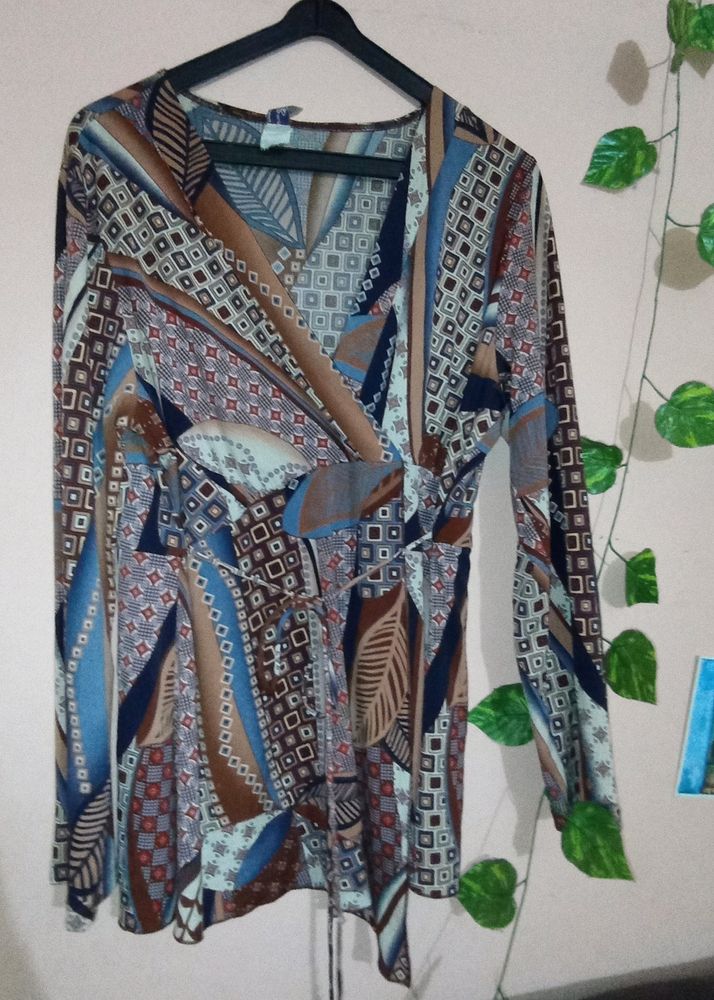 Silky Printed  Wrap Top