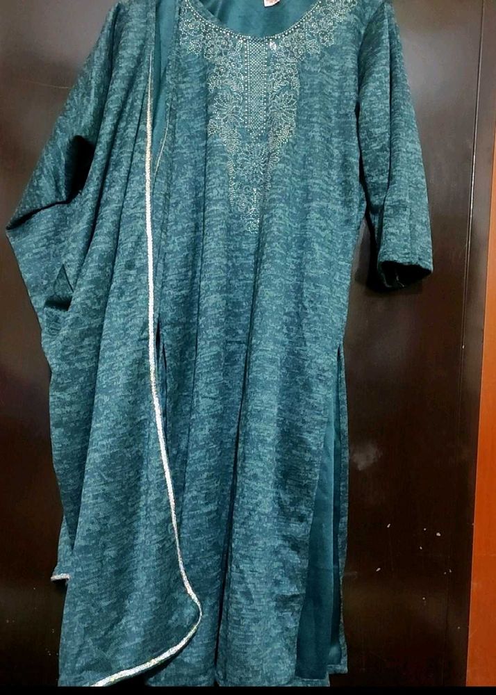 Sea Green Winter Kurta Plazo Set For 42 Bust