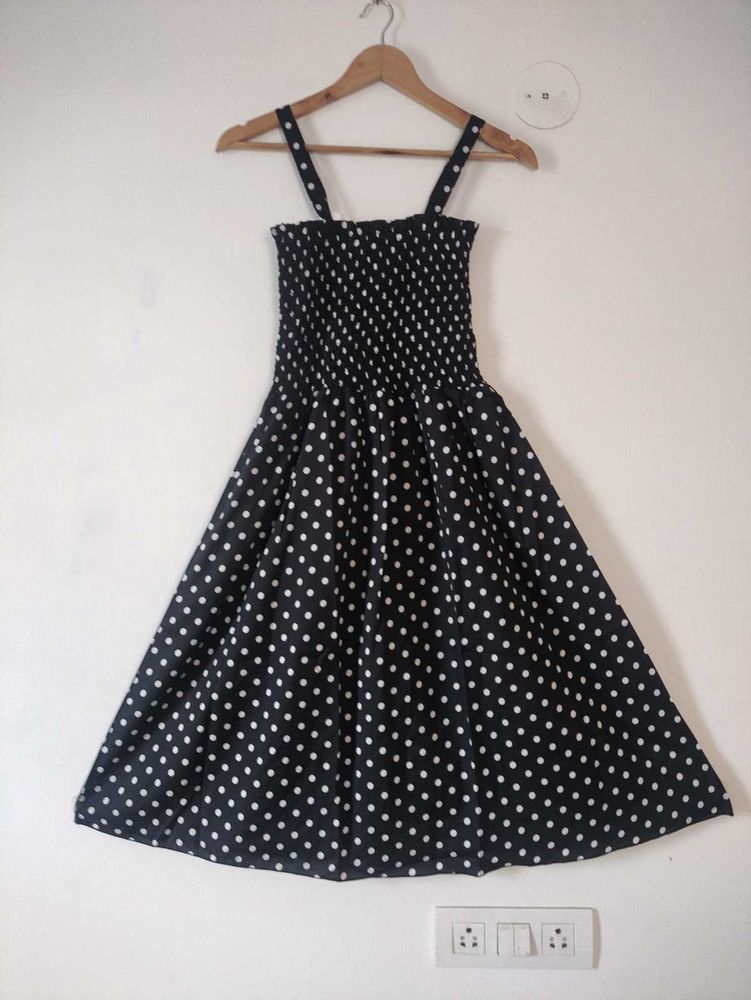 Polka Print Dress For Women, Black