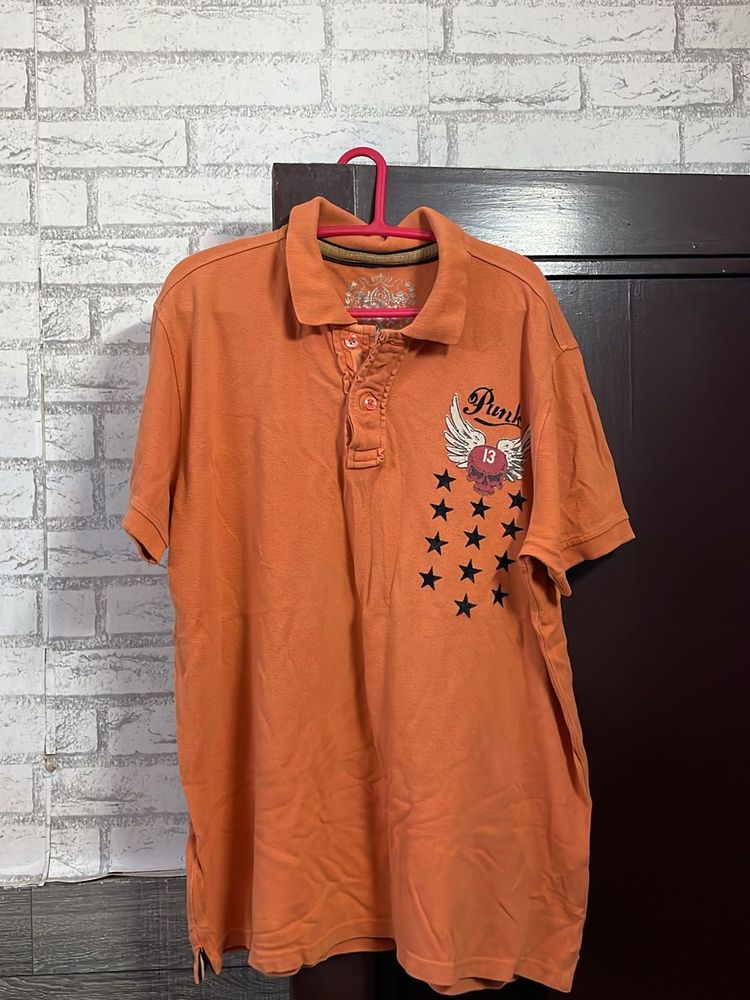 Punk 13 Two Side Print Orange Coral Polo Tshirt