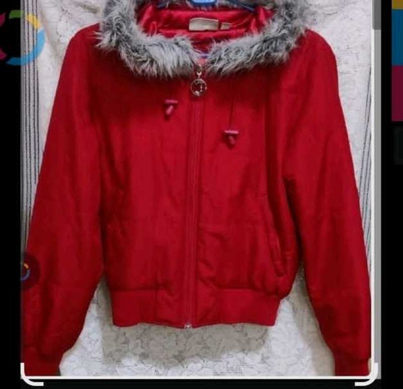 Red Faux Fur Trim Jacket