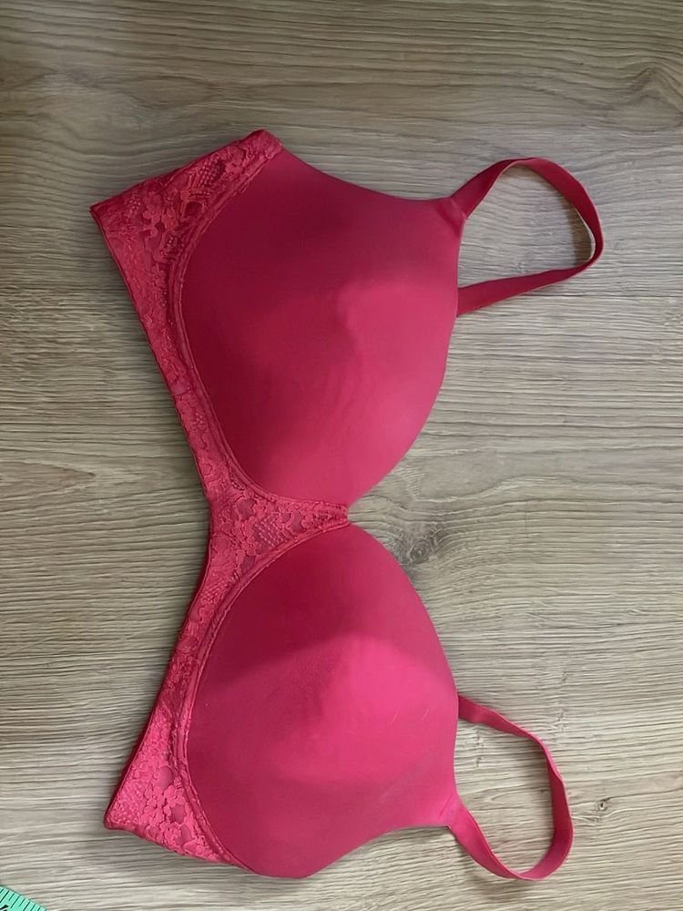 Pink Lace Trim Bra