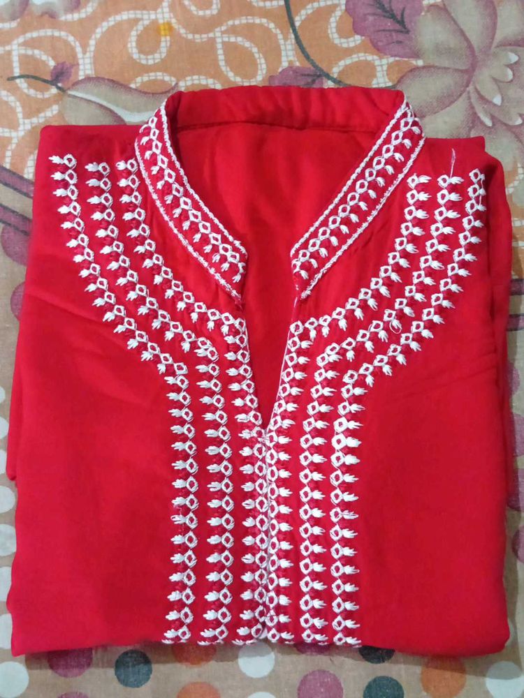 Front Slit Red Kurti