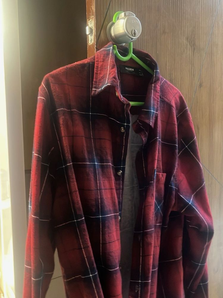 Pull&amp;bear Red Plaid Flannel Shirt