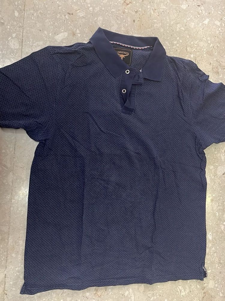 Navy Blue Patterned Polo Shirt