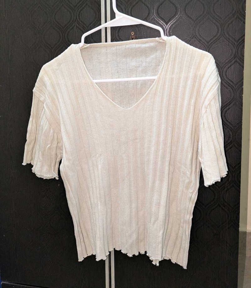 Ribbed Knit V-Neck Top