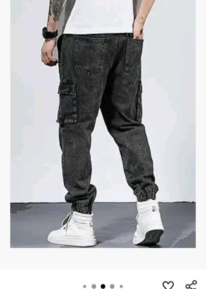 Stylish Black Denim Cargo Joggers