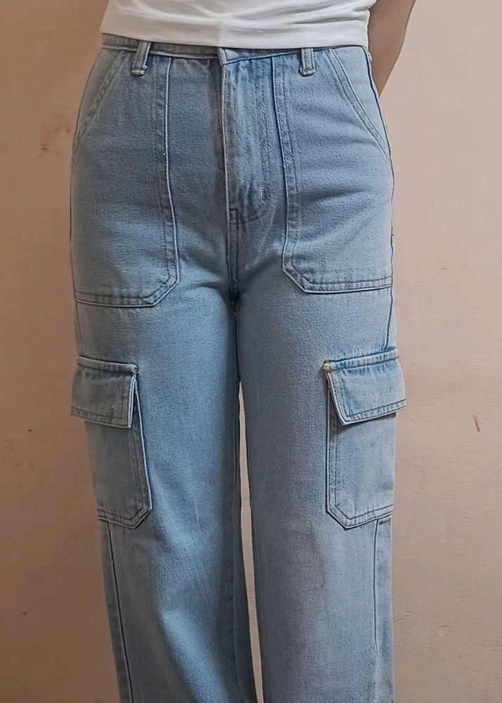 Light Wash Denim Cargo Pants