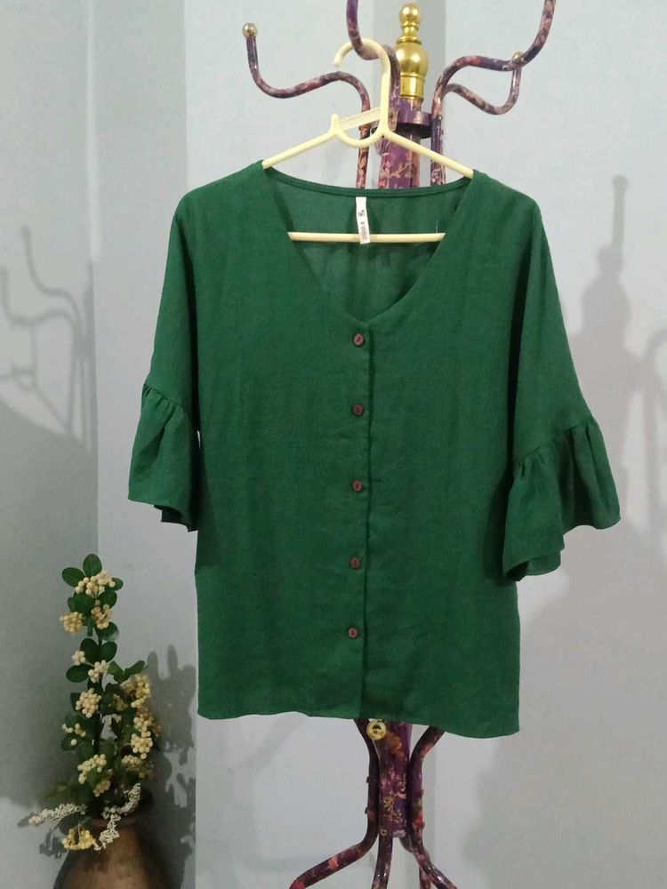 V Neck Dark Green Top