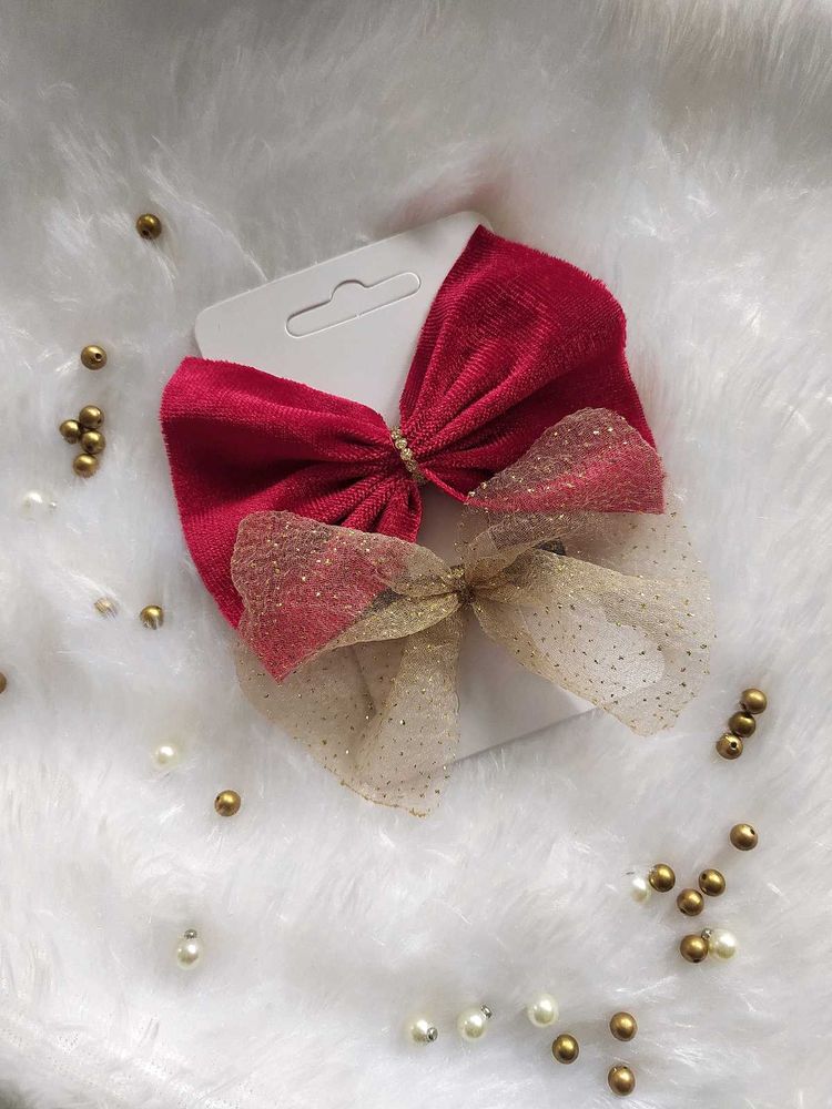 X'mas special Red &amp; Gold Bow Hair Clip