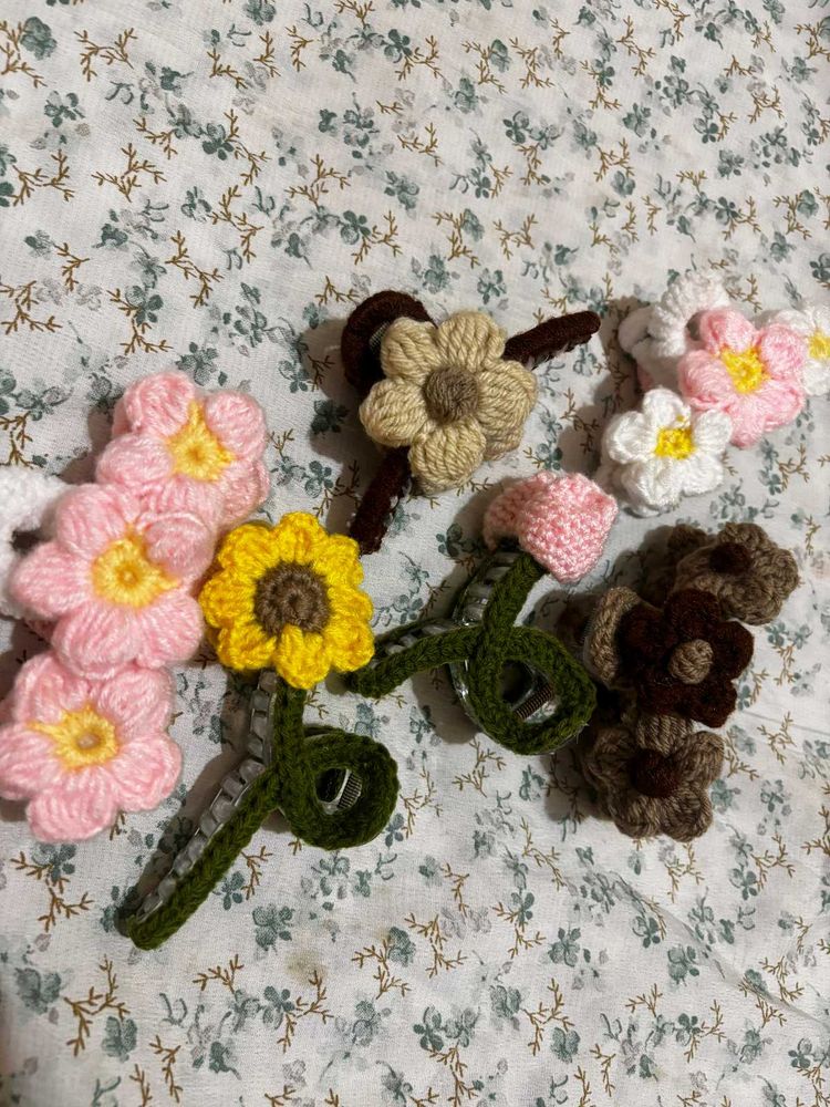 Handmade Crochet Flower Hair Clips