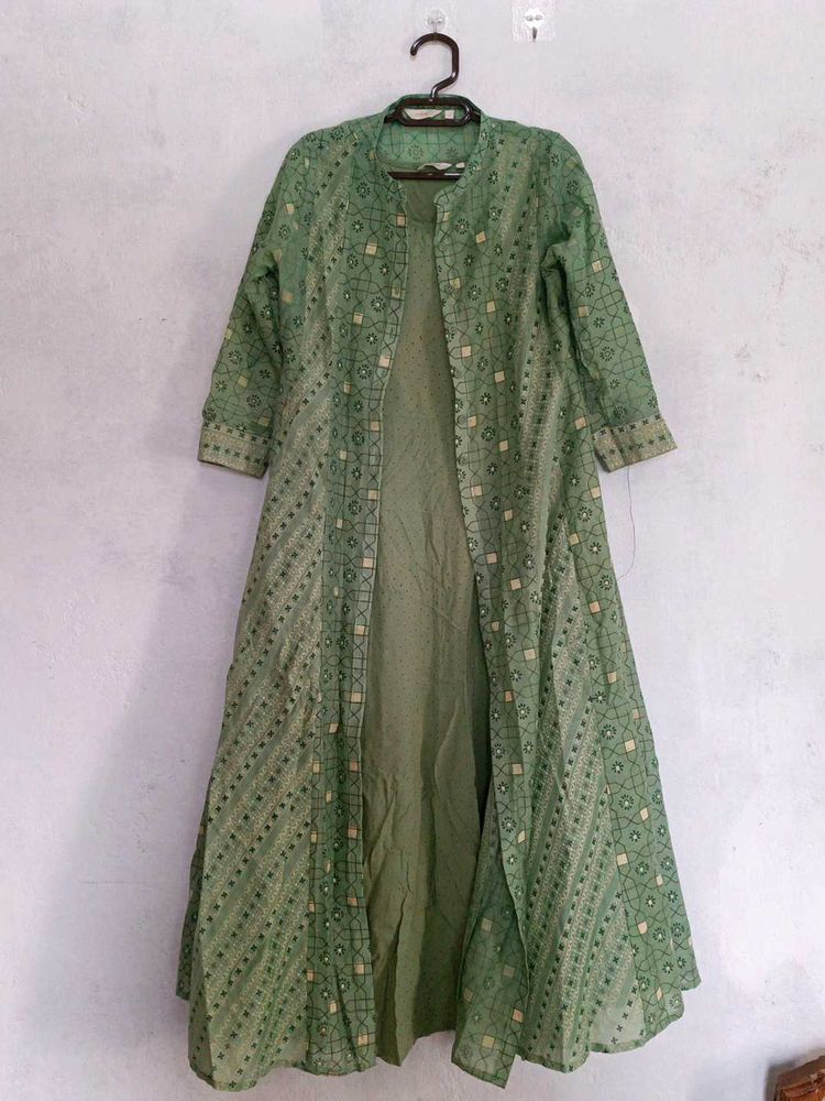 olive Green Printed Kurta Suit Set
