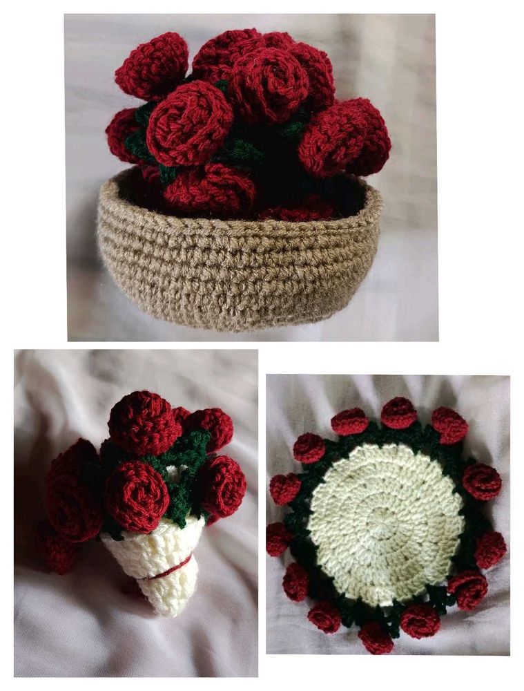 Crochet Rose Bouquet Coaster