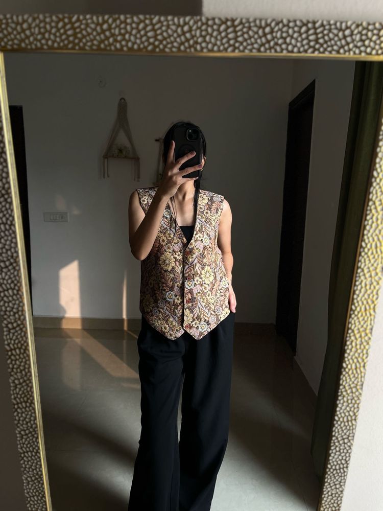 Rust Orange Floral TAPESTRY WAIST COAT
