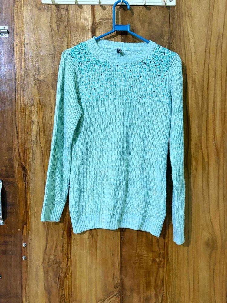 Cute Blue Embellished Sweater