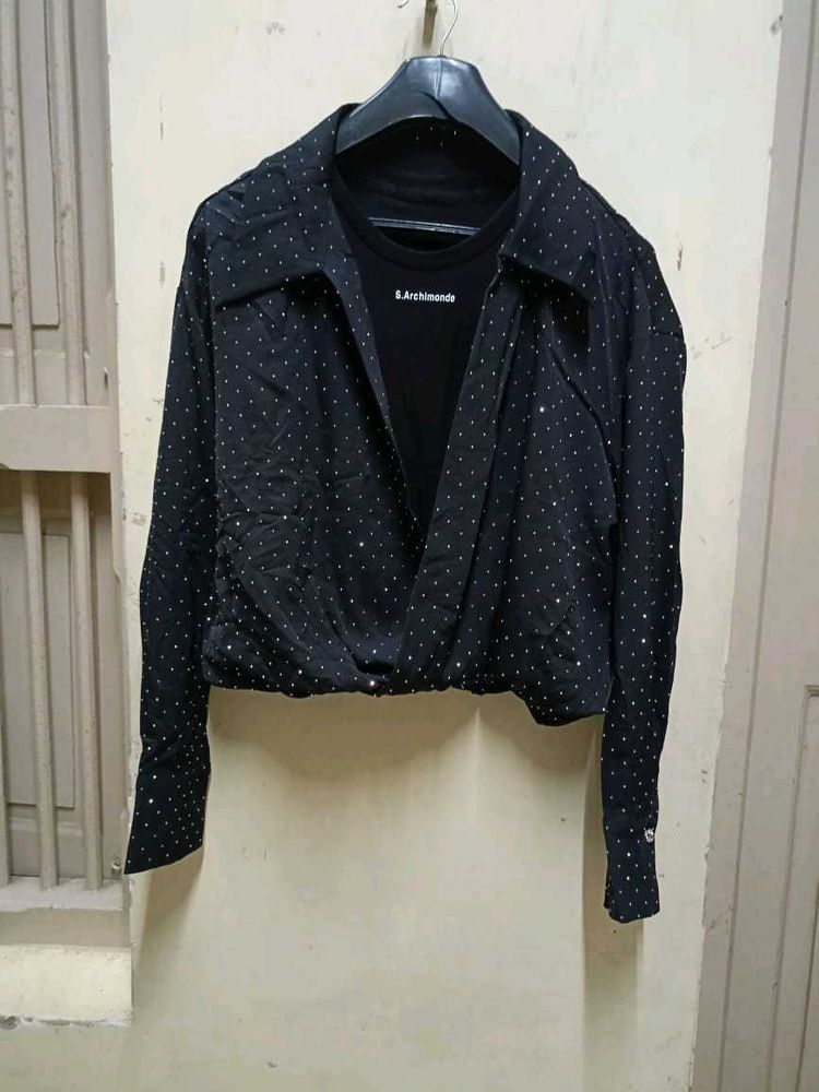 Stylish Black Patterned Jacket With Diamonds