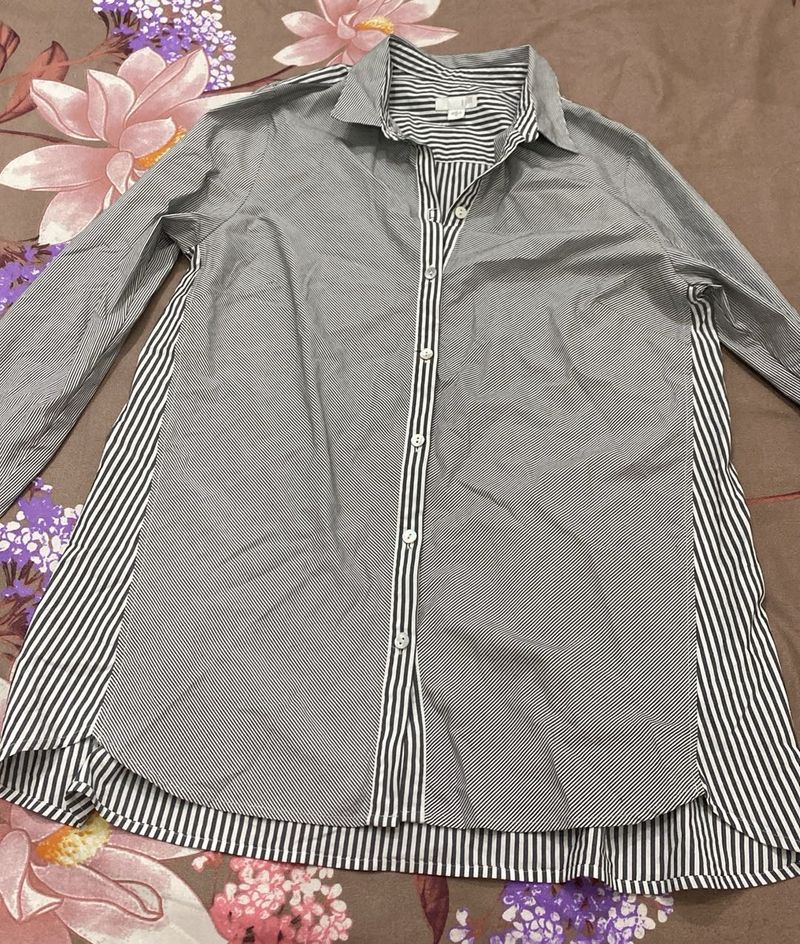 Striped Mixed Media Tunic Top