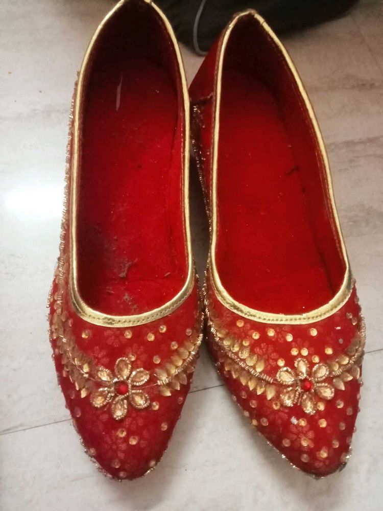 Red Embroidered Flats