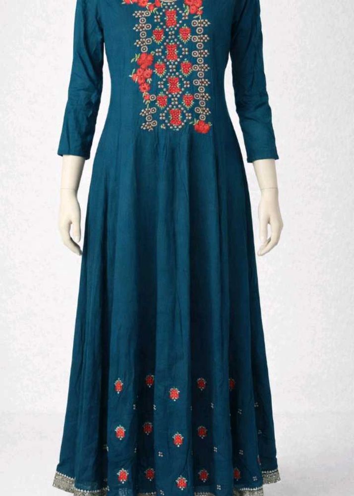 Embroidered Teal Maxi Dress