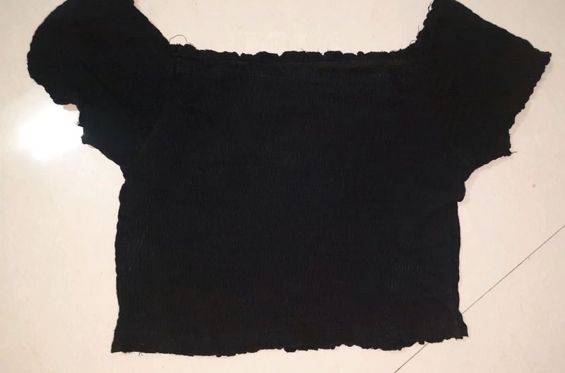 Black Ruched Off Shoulder Top