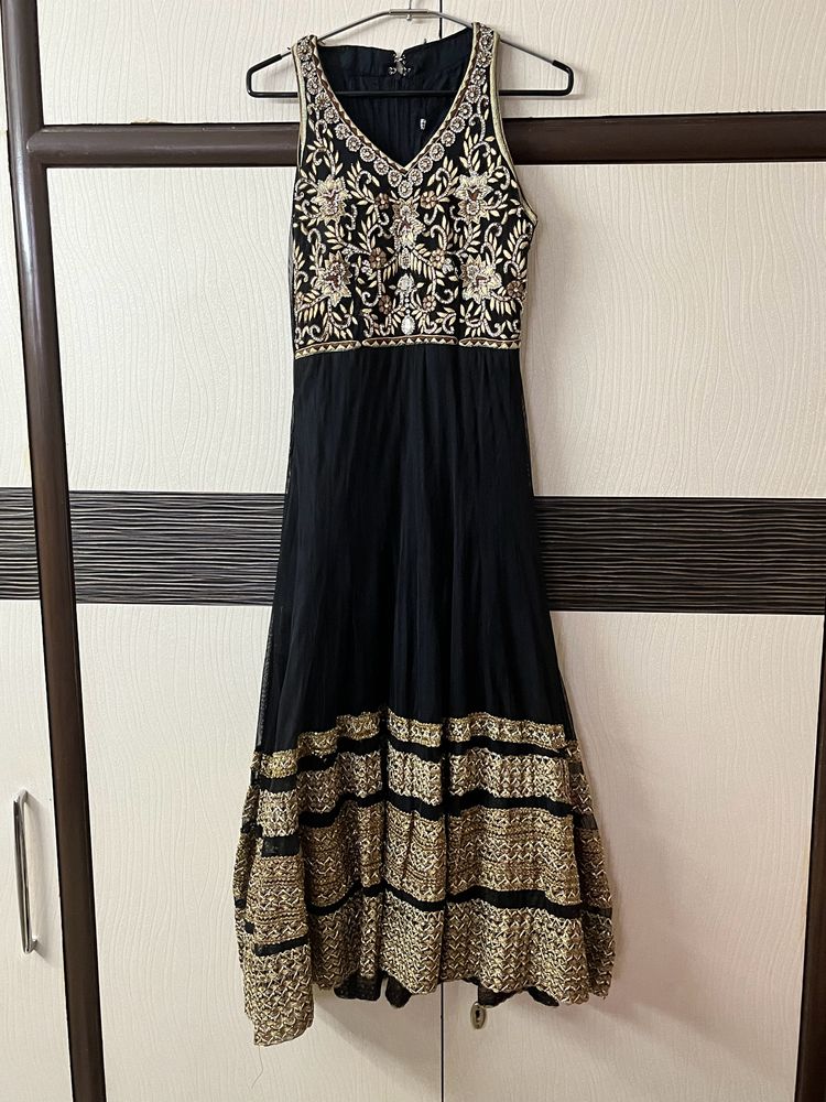 Black Net Aline Suit With Pyjami And Dupatta