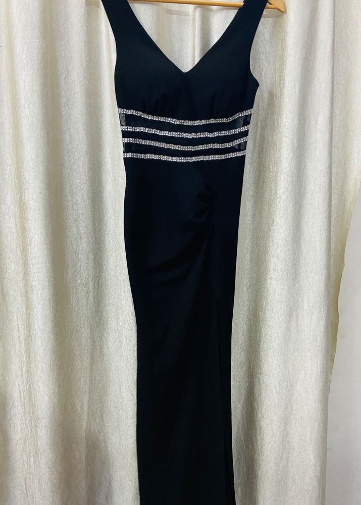 Elegant Black Rhinestone Dress Back Net