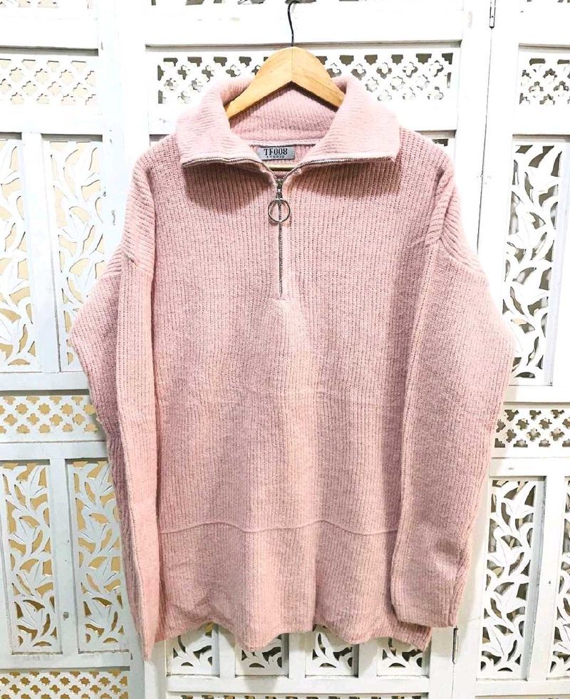 Pink TFUUU Quarter-Zip Sweater